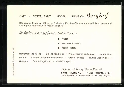 AK Nieheim, Cafe-Hotel-Restaurant Berghof, Inh.: Paul Reineke