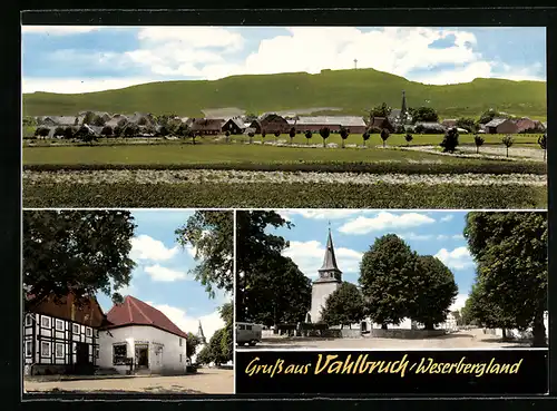 AK Vahlbruch /Weserbergland, Geschäft, Kirche, Ortspartie