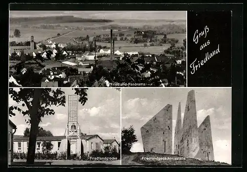 AK Friedland /Kr. Göttingen, Spar-Lebensmittel Wilhelm Plümer, Friedlandglocke, Friedlandgedächtnisstätte