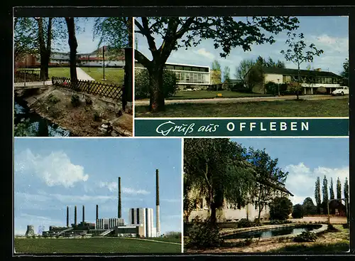 AK Büddenstedt-Offleben, Fabrikgelände, Ortspartie am Wasser, Wohnhaus mit Teich