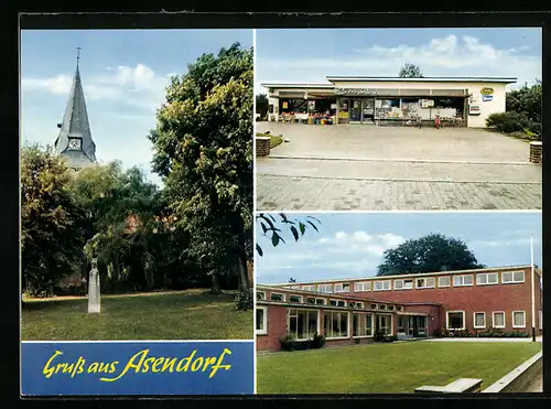 AK Asendorf / Diepholz, Edeka Geschäft, Kirche, grosses Gebäude