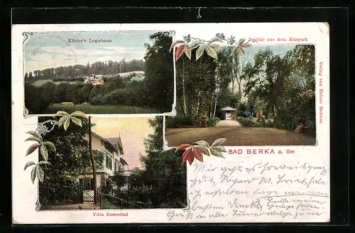 AK Bad Berka, Küsters Logirhaus, Villa Rosenthal, Partie im Kurpark