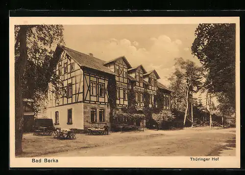 AK Bad Berka, Partie am Hotel Thüringer Hof, Bes. Adelbert Scharf