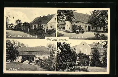 AK Altgabel, Görlitz Gasthaus, Wagner`s Bäckerei und Handlung, Ob. Schloss