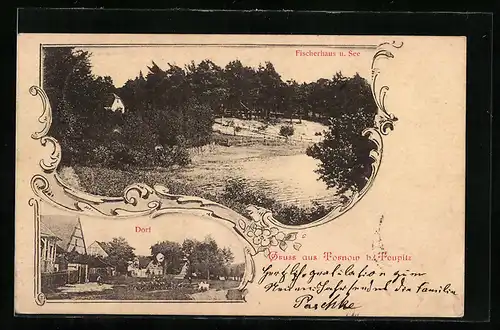 AK Tornow b. Teupitz, Fischerhaus u. See, Dorf