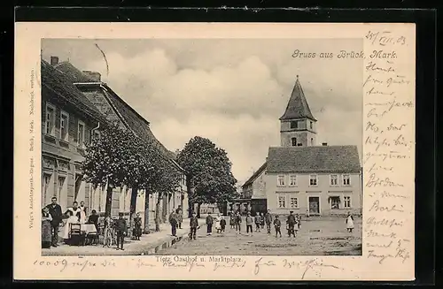 AK Brück /Mark, Tietz Gasthof u. Marktplatz