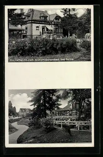AK Bad Berka, Kur-Café auf der Ilm Insel, Reichsehrenhainstadt