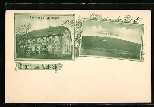 AK Welsede, Gasthaus von Ch. Rügge, Schaumburg u. Paschenburg