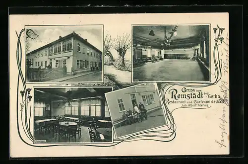 AK Remstädt, Restaurant und Gartenwirtschaft von Albert Heering, Gastzimmer, Saal