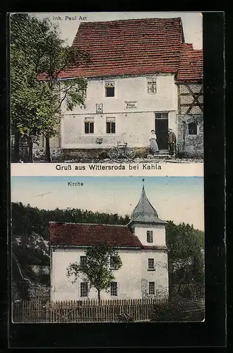 AK Wittersroda bei Kahle, Gasthaus von Paul Axt, Kirche