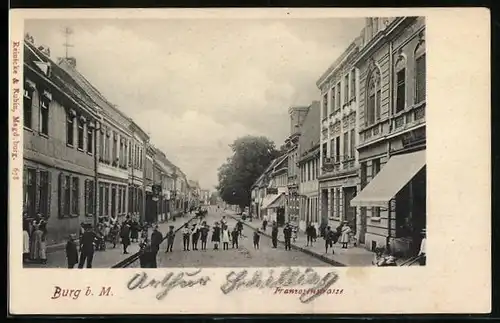 AK Burg b. M., Franzosenstrasse mit Geschäften