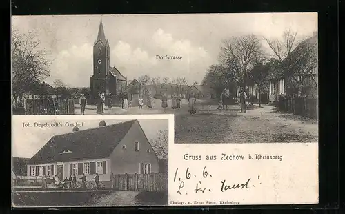 AK Zechow / Rheinsberg, J. Degebrodt`s Gasthof, Dorfstrasse