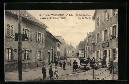 AK Masmünster /O.-Els., Spezialwarenhandlung in der St. Martinsstrasse