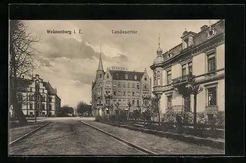 AK Weissenburg i. E., Strasse am Landauertor, Hotel Germania