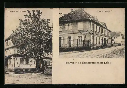 AK Niederbetschdorf /Als., Ecole et Mairie, Epicerie H. Stoeffler