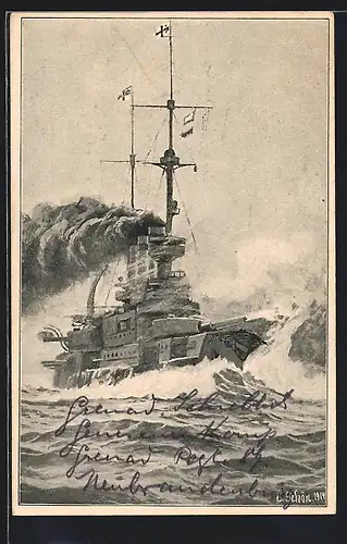 Künstler-AK Ran an den Feind!, nach einem Gemälde von C. Schön