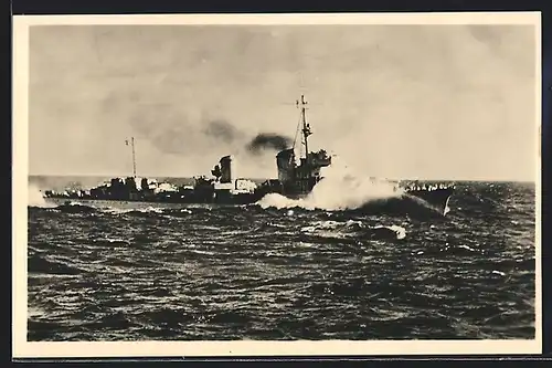 AK Zerstörer der Kriegsmarine in der Nordsee