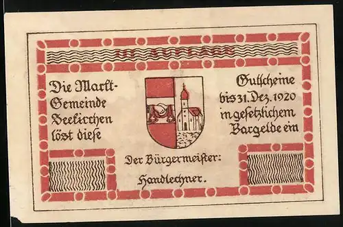 Notgeld Seekirchen 1920, 80 Heller, Stadtwappen