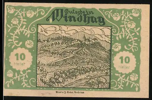 Notgeld Windhag 1920, 10 Heller, Ortspartie mit Kirche