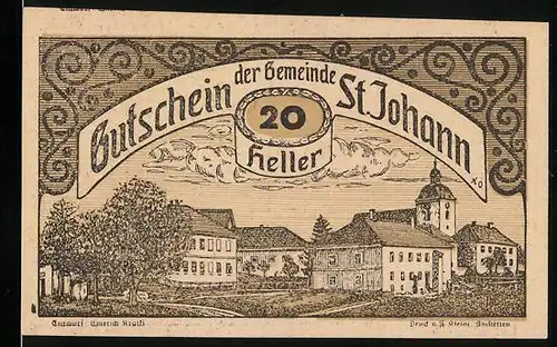 Notgeld St. Johann 1920, 20 Heller, Ortspartie mit Kirche