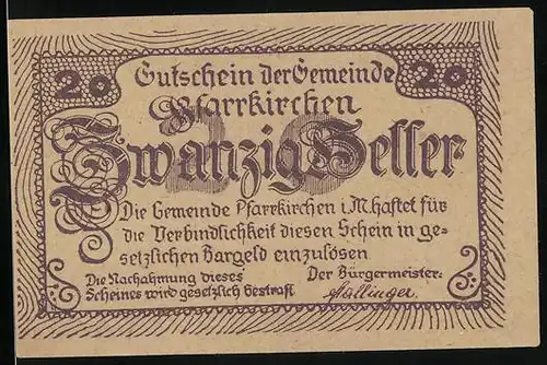 Notgeld Pfarrkirchen 1920, 20 Heller, Altenhof