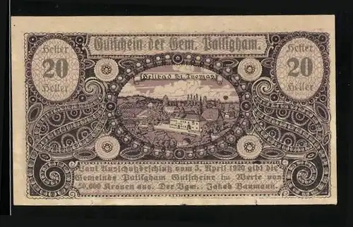 Notgeld Pattigham 1920, 20 Heller, Heilbad St. Thomas