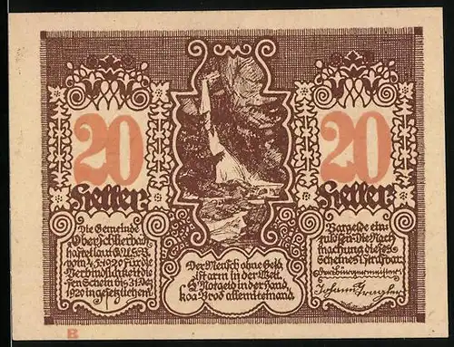 Notgeld Oberschlierbach /Ob.-Öst. 1920, 20 Heller, Wasserfall