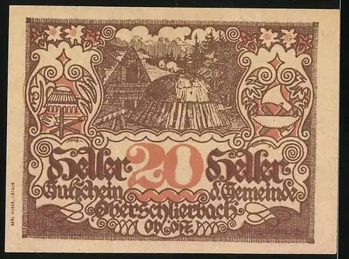 Notgeld Oberschlierbach /Ob.-Öst. 1920, 20 Heller, Wasserfall