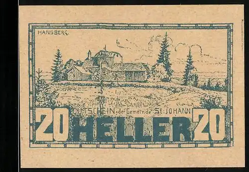 Notgeld St. Johann am Wimberg 1920, 20 Heller, Hansberg