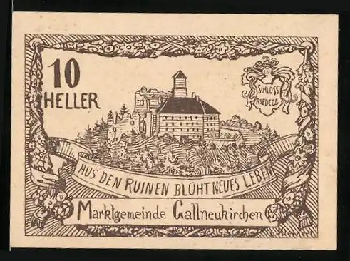 Notgeld Gallneukirchen 1920, 10 Heller, Schloss Riedegg