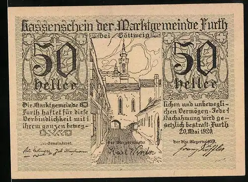 Notgeld Furth bei Göttweig 1920, 50 Heller, Strassenpartie