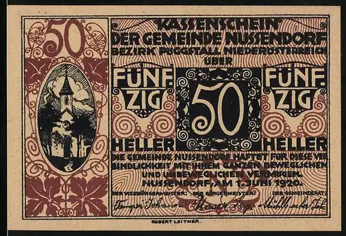 Notgeld Nussendorf /Bezirk Pöggstall 1920, 50 Heller, Kirche