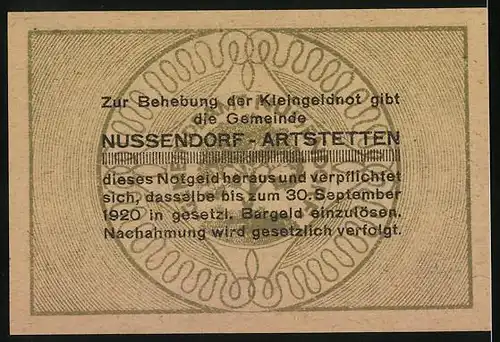 Notgeld Nussendorf /Bezirk Pöggstall 1920, 10 Heller, Kirche