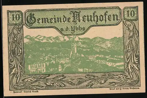 Notgeld Neuhofen a. d. Ybbs, 10 Heller, Ortspartie mit Kirche