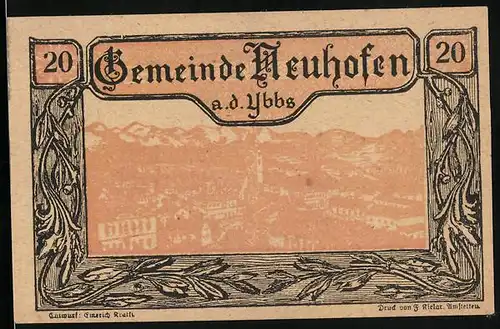 Notgeld Neuhofen a. d. Ybbs, 20 Heller, Ortspartie mit Kirche