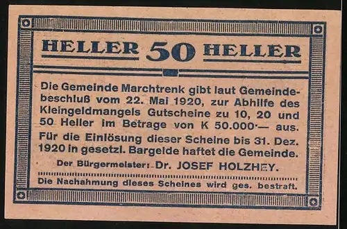 Notgeld Marchtrenk 1920, 50 Heller, Fabrik