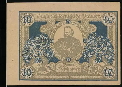 Notgeld Pramet 1920, 10 Heller, Franz Stelzhamer