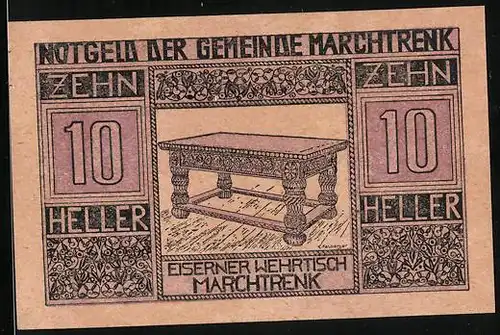 Notgeld Marchtrenk 1920, 10 Heller, Eiserner Wehrtisch