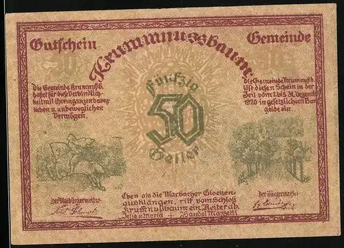 Notgeld Krummnussbaum 1920, 50 Heller, Reiter, Kirche