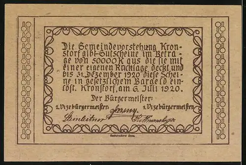 Notgeld Kronstorf 1920, 50 Heller, Ortspartie