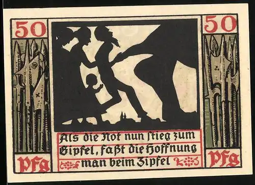 Notgeld Naumburg a. Saale 1920, 50 Pfennig, Familie folgt einem Riesen