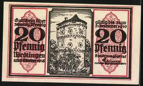 Notgeld Nördlingen 1918, 20 Pfennig, Adler mit Wappen