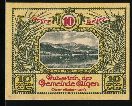 Notgeld Aigen /Ober-Steiermark 1920, 10 Heller, Panorama