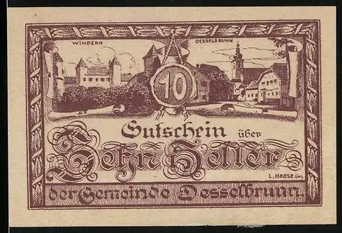 Notgeld Desselbrunn 1920, 10 Heller, Ortspartie Windern