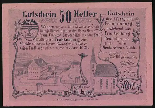 Notgeld Frankenburg, 50 Heller, Gutschein