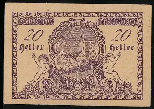 Notgeld Freinberg 1920, 20 Heller, Ortspartie mit Kirche