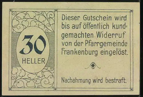 Notgeld Frankenburg, 30 Heller, Ortspartie mit Kirche