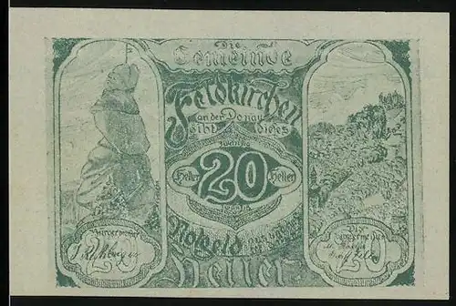 Notgeld Feldkirchen a. d. D., 20 Heller, Denkmal, Panorama