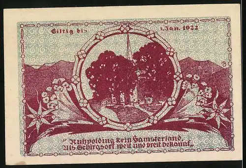 Notgeld Ruhpolding 1921, 50 Pfennig, Blumen im Horn