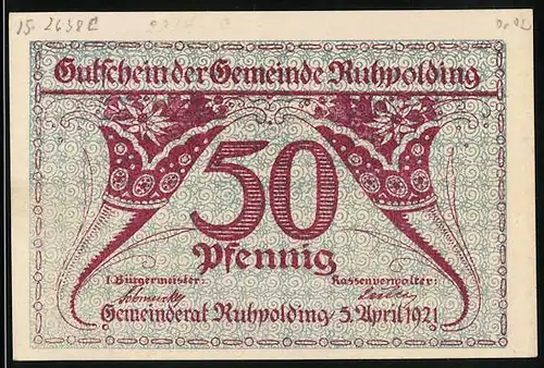 Notgeld Ruhpolding 1921, 50 Pfennig, Blumen im Horn